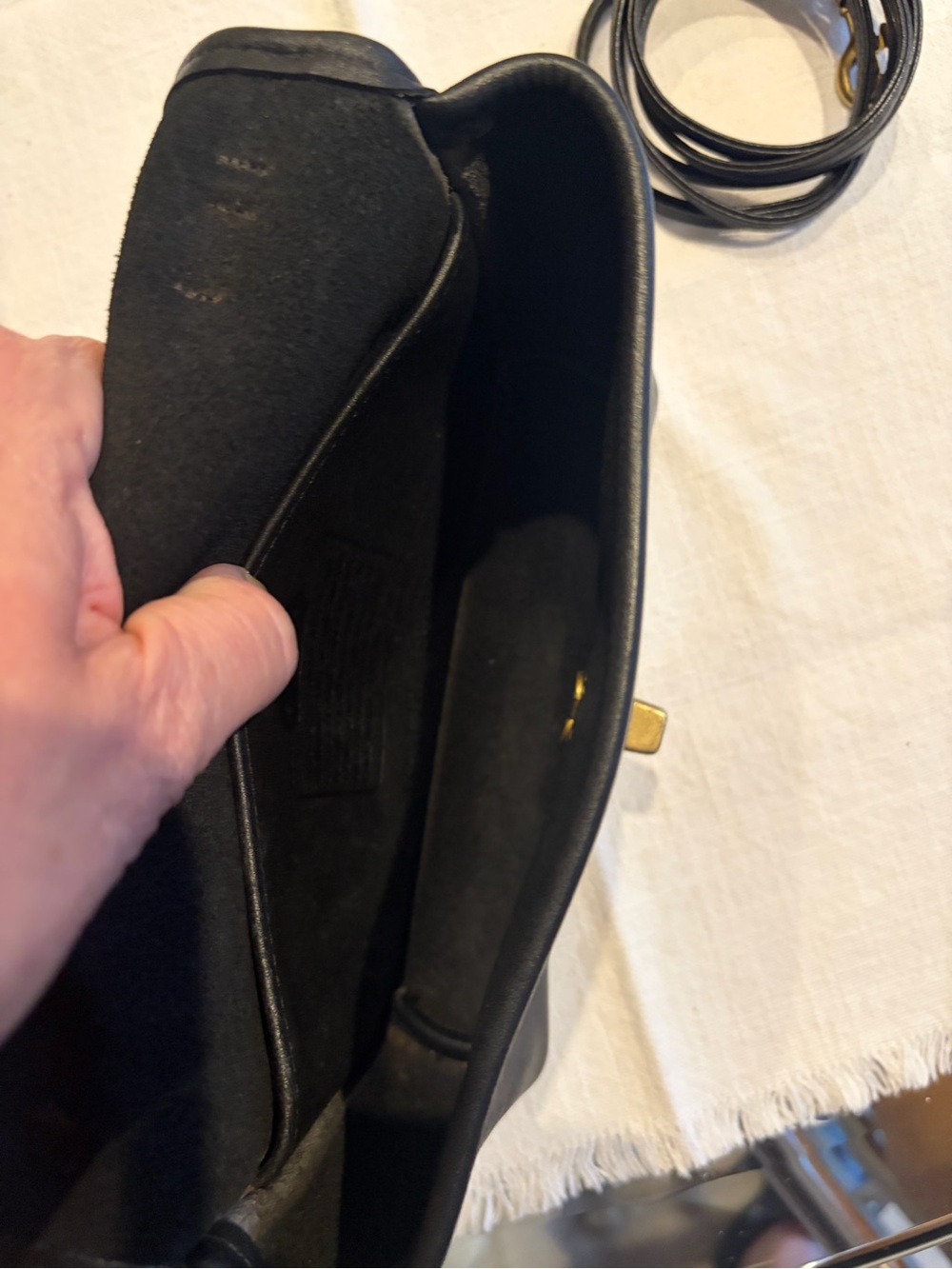 Classic Black Leather Top-Handle Crossbody Bag with Brass Turnlock - Picture 9 of 11